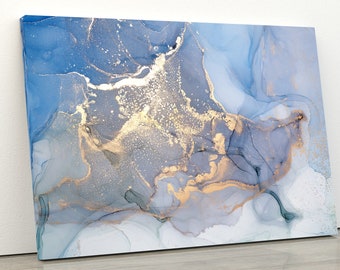 Blue Gold Abstract Canvas Print, Modern Wall Art, Ready to Hang