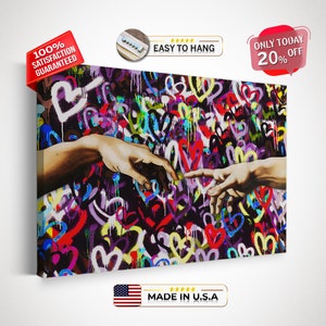 Banksy Touch Pop Art, Love Hearts Wall Print, Abstract Canvas Wall Art, Banksy Graffiti Street Art, Modern Pop Art, Living Room Decor, Gift