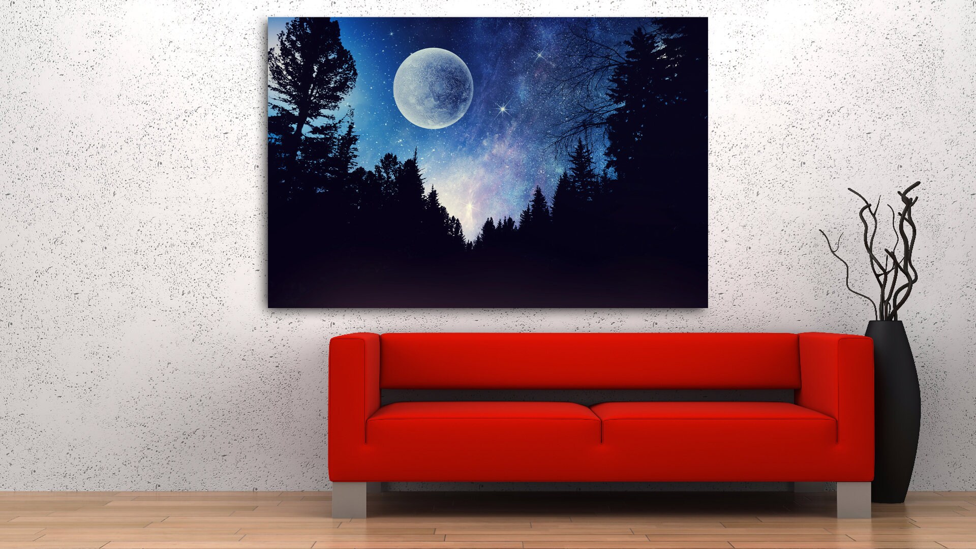 Full Moon in Night Starry Sky | Beauty of Nature | Forest Wall Art ...
