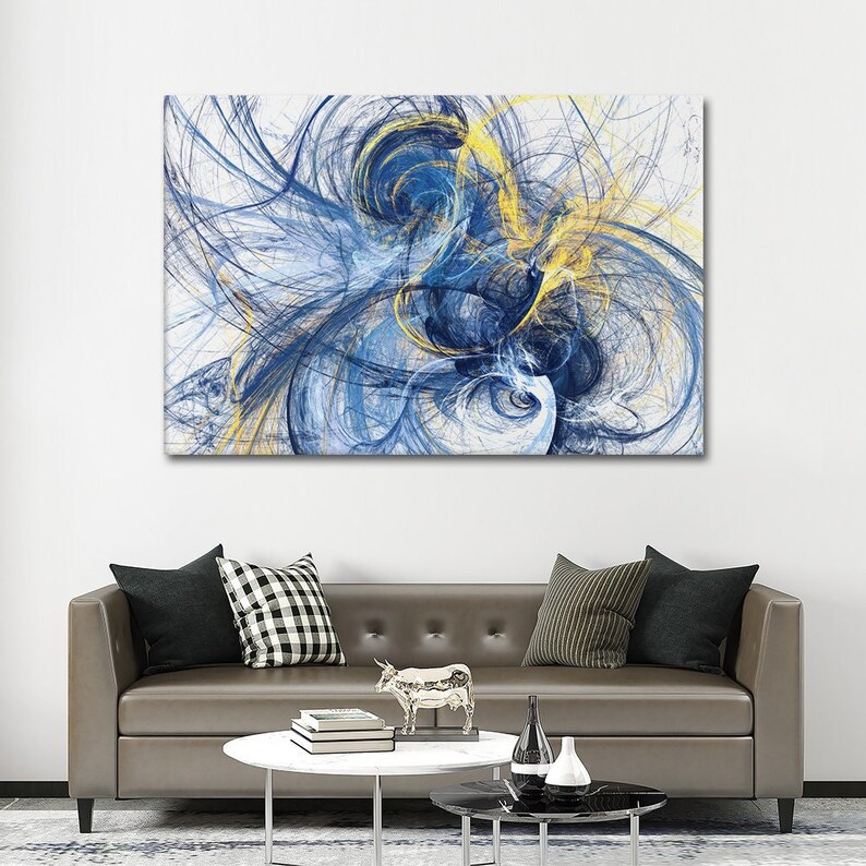 ABSTRACT WALL ART, Abstract Decor, Blue and Yellow Modern Canvas Wall ...