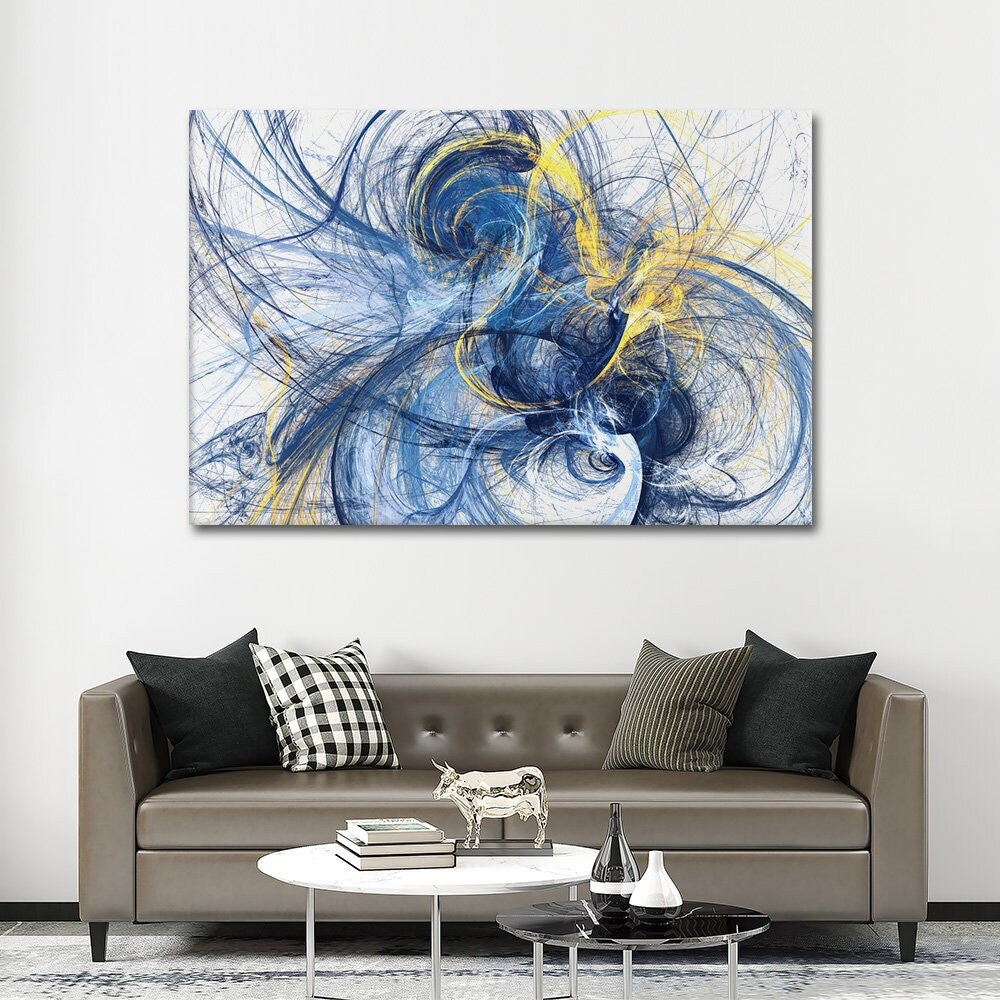 ABSTRACT WALL ART, Abstract Decor, Blue and Yellow Modern Canvas Wall ...