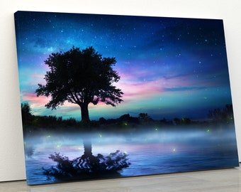 Starry Night With Lonely Tree | Beauty Of Nature | Starry Wall Art | Landscape Painting | Beautiful Photography | Art | Fantasy Art | Light