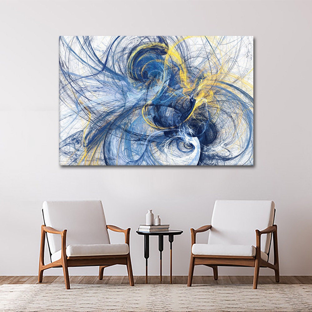 ABSTRACT WALL ART, Abstract Decor, Blue and Yellow Modern Canvas Wall ...