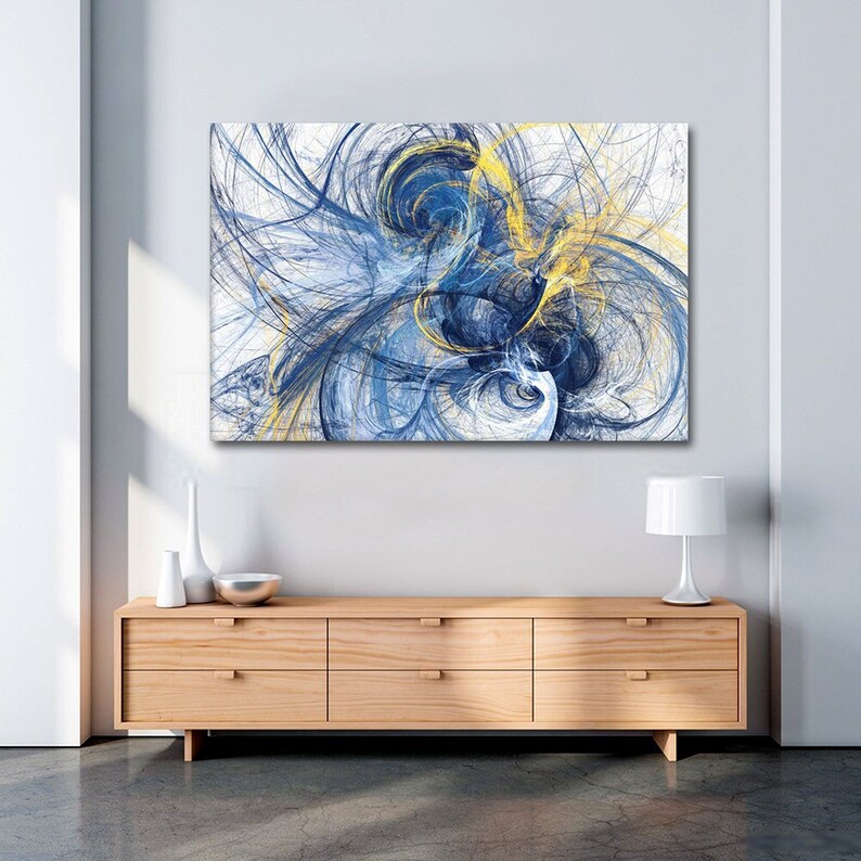 ABSTRACT WALL ART, Abstract Decor, Blue and Yellow Modern Canvas Wall ...