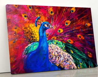 Multicolored Peacock Painting On Canvas | Modern Wall Art