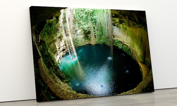 Ik-Kil Cenote, Chichen Itza, Mexico | Landscape Painting | Nature Wall Decor | Mexico Art Canvas | Home Decor | Wall Art Decor | Posters |