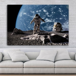 Astronaut on the Moon Canvas Art, Space Poster - Etsy