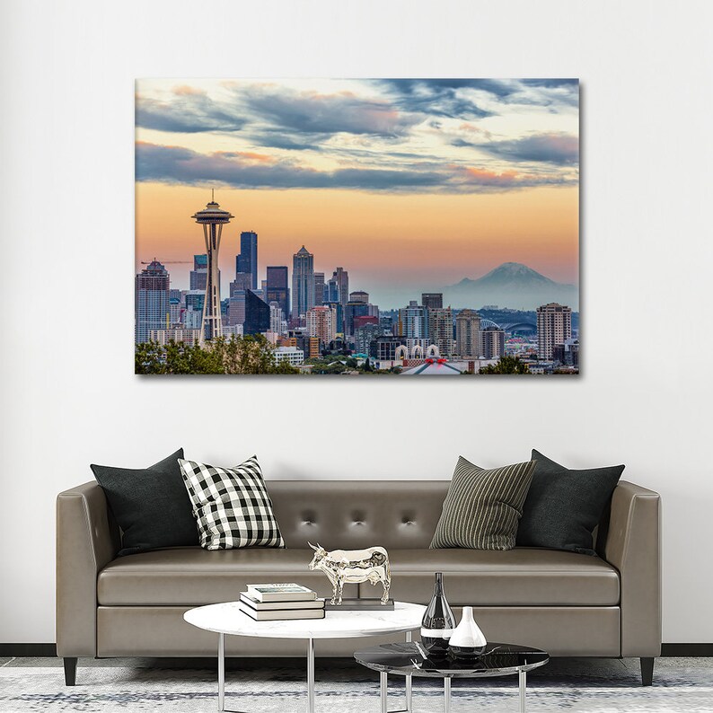 SEATTLE WALL ART Seattle Skyline Space Needle Sunset Etsy
