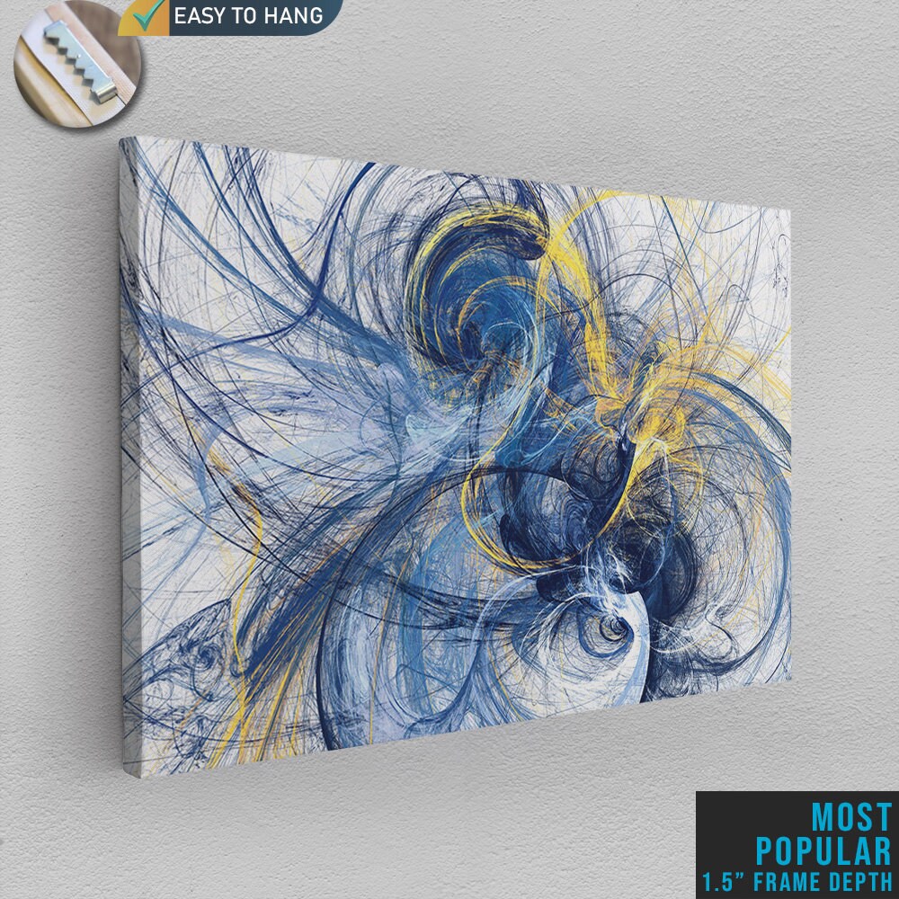 ABSTRACT WALL ART, Abstract Decor, Blue and Yellow Modern Canvas Wall ...