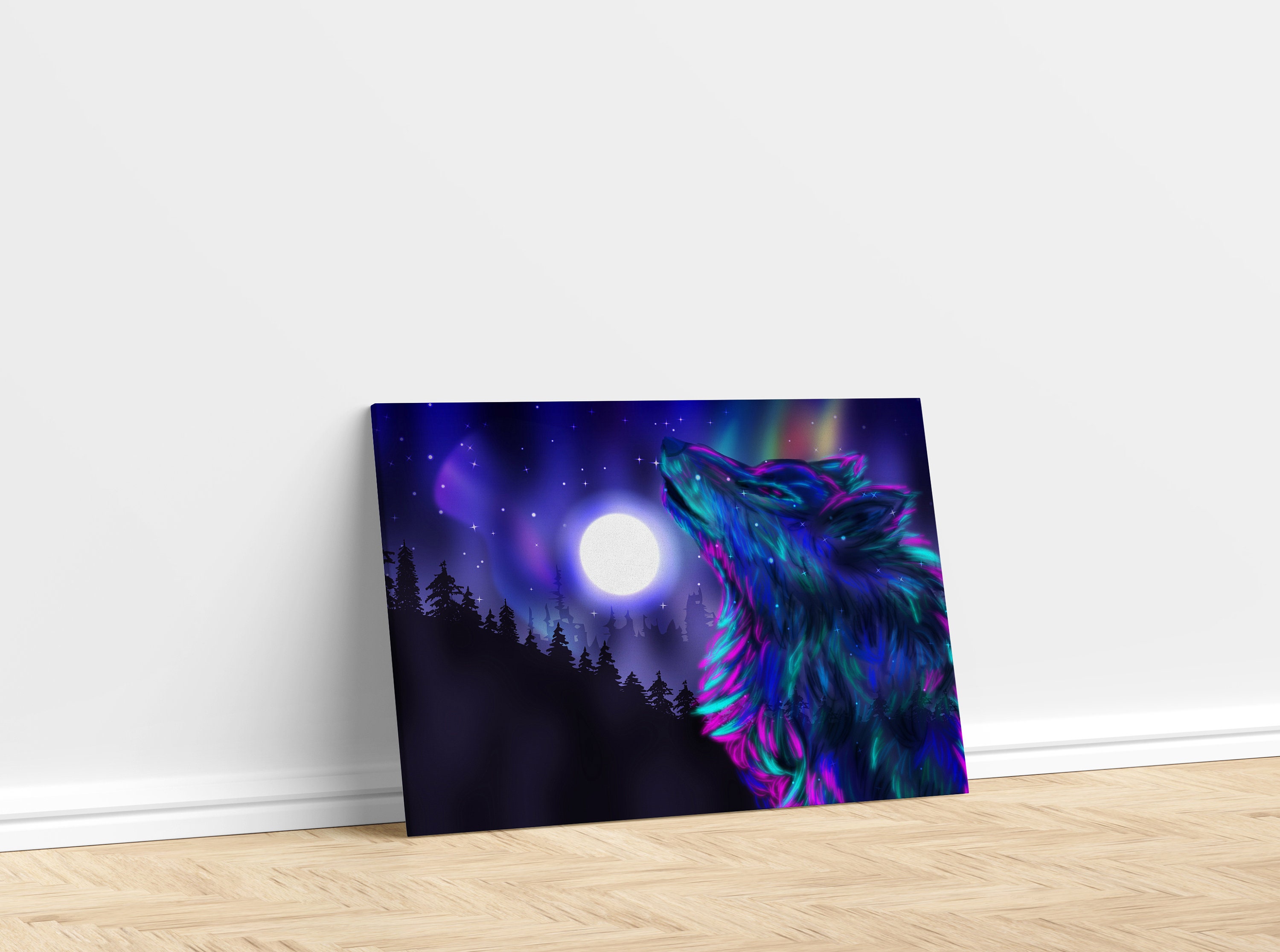 Howling Wolf in the Forest by the Moonlight, Canvas Wall Art, Forest ...