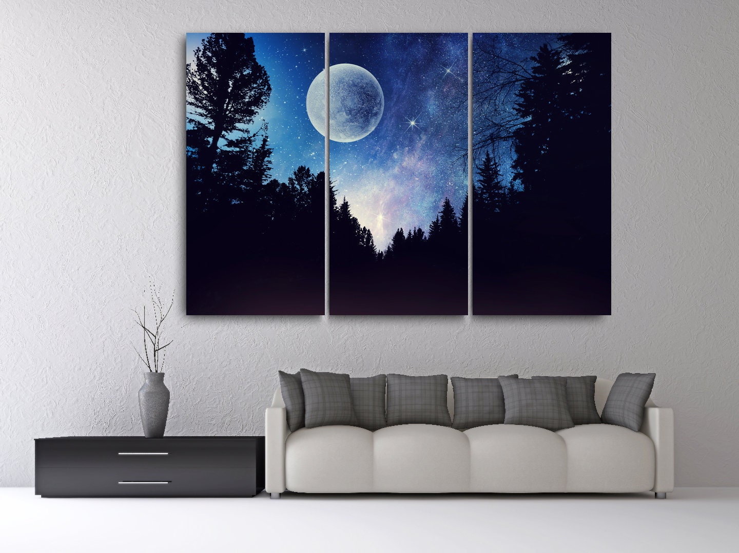 Full Moon in Night Starry Sky | Beauty of Nature | Forest Wall Art ...