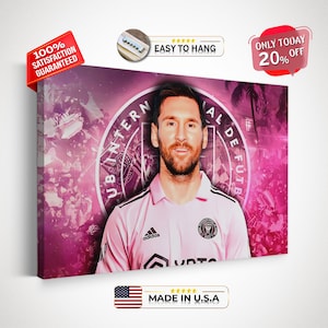 Lionel Messi 10 Canvas Wall Art, Pink Jersey Poster Art, Messi Poster, Ready To Hang, Printable Sports Art, Kids Decor, Gift Ideas Messi Fan