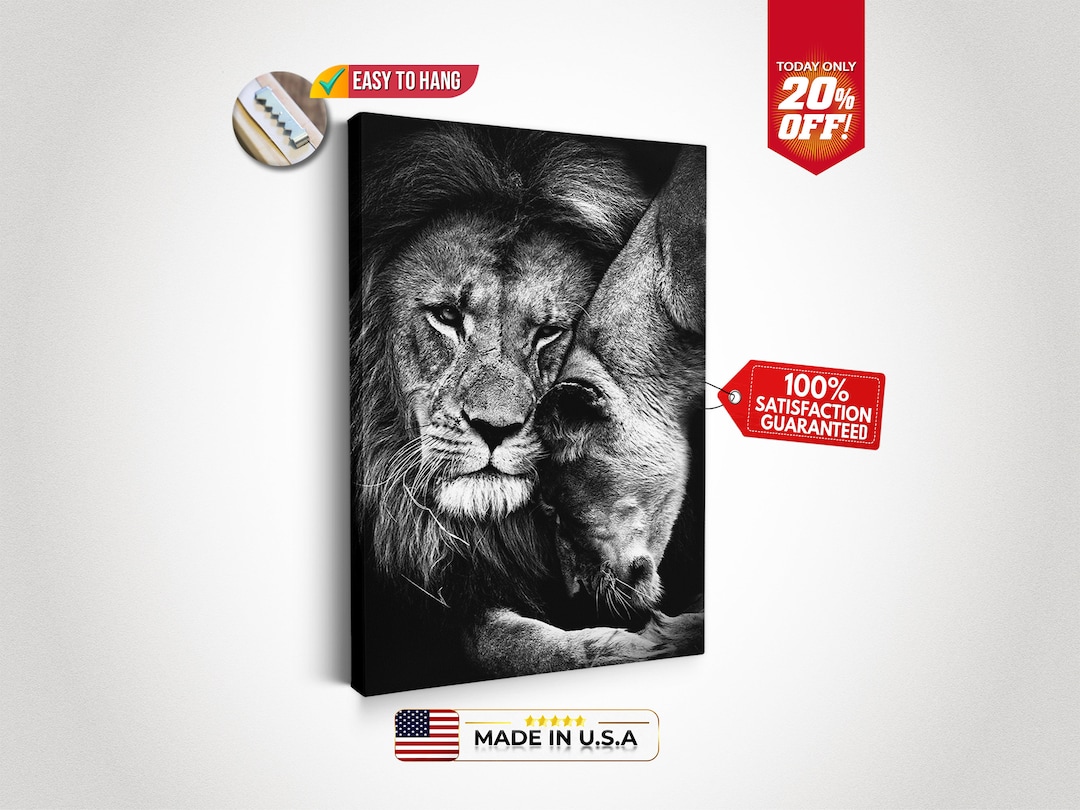 A Pair of Lions in Love Wall Art, Lion and Lioness Art Prints, Animal ...