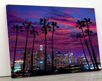 Downtown LA Night Los Angeles Sunset Skyline California, Night Light, Los Angeles Wall Art, Skyscrapers Skyline, City Image, Palm Trees