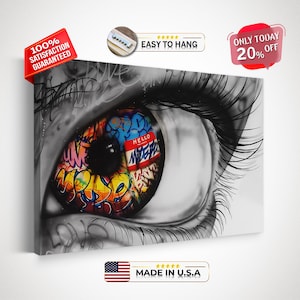 Banksy Canvas Wall Art, Big Colorful Eye Graffiti Art Print, Graffiti Canvas, Banksy Wall Art, Banksy Eye Canvas, Home Decor, Gift for her