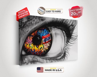 Banksy Graffiti Eye Canvas Art Print, Colorful Home Decor