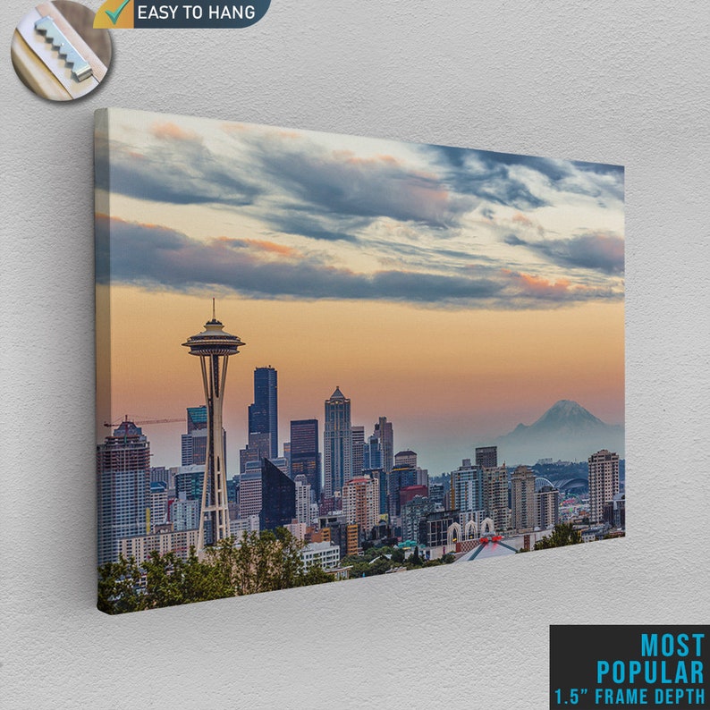 SEATTLE WALL ART Seattle Skyline Space Needle Sunset Etsy