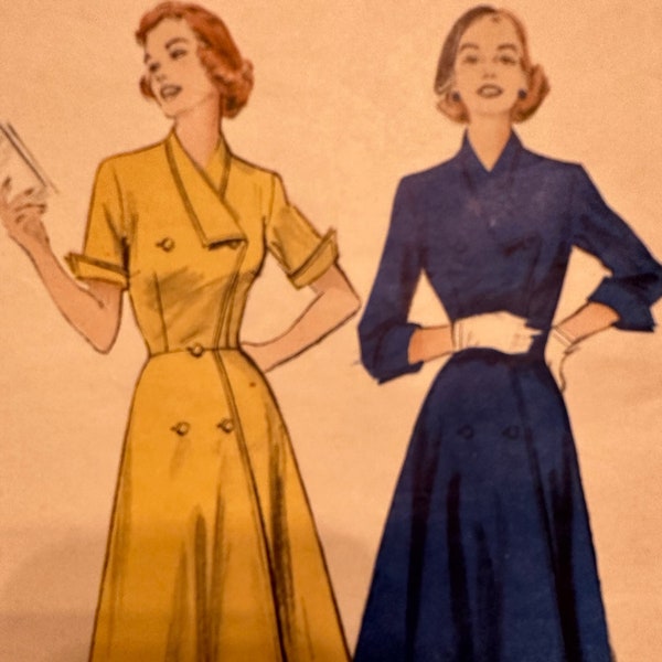 Butterick 5943 / Tailored Wraparound Dress: Oblique Detail / Size 14 Bust 32 / 50s Vintage Sewing Pattern