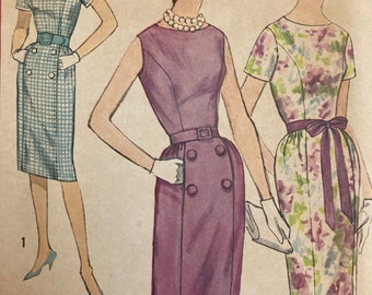 Simplicity 3874 / One Piece Dress / Size 16 Bust 36 / 60s Vintage Sewing Pattern / Uncut