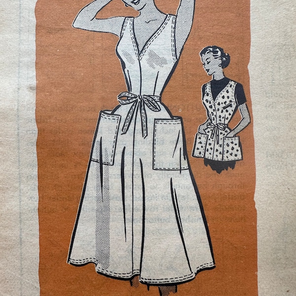 Anne Adams Mail Order 4803 / Back-Wrap Apron Dress, Short Apron / Size 16 Bust 36 / 50s Vintage Sewing Pattern