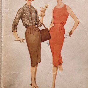 1960s McCall&#39;s 5284 Juniors&#39; or Misses&#39; Sleeves Dress with Slim Skirt Size 15 Bust 35 Vintage Sewing Pattern