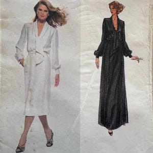 May include: A vintage sewing pattern for a dress by Pierre Balmain. The pattern features two different styles of dresses, one with a white bodice and a black skirt, and the other with a black bodice and a white skirt. The pattern number is 1857.