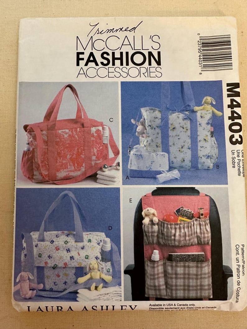 Mccall's 4403 / Laura Ashley Diaper Bags / Trimmed / Sewing Pattern - Etsy