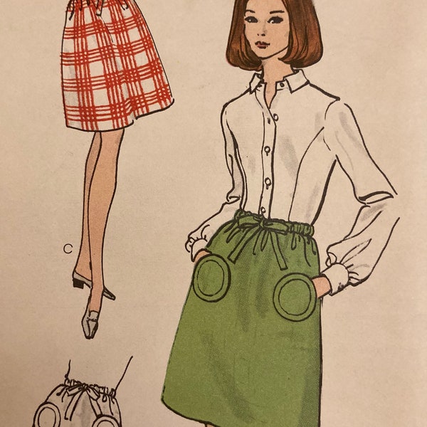 1960s Misses' Skirt with Circle Patch Pockets Waist 27 Hip 38 Vintage Sewing Pattern