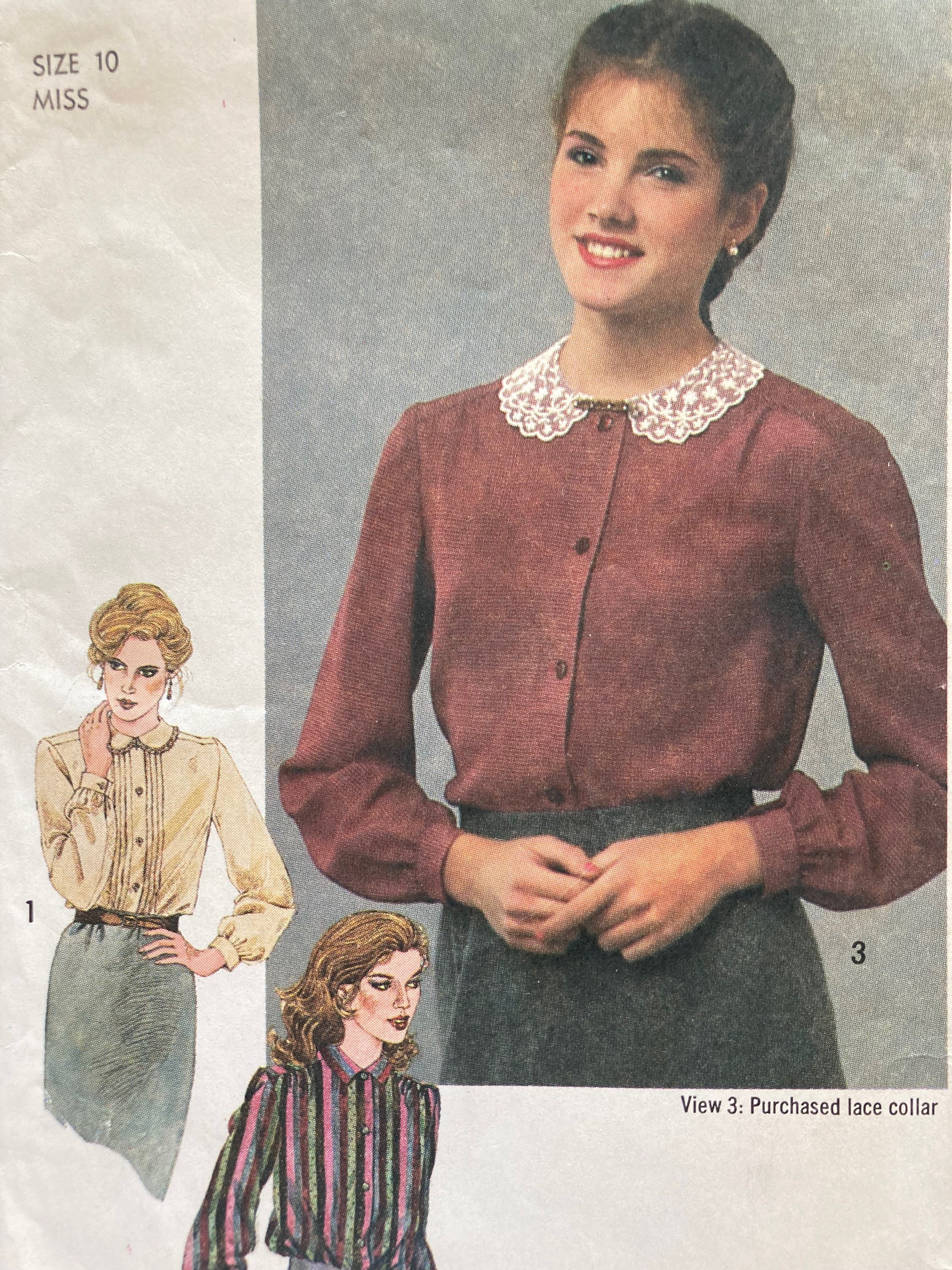 VTG Pin tuck Blouse Dressy Grey Button Shirt Long Puff Slv