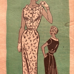 Mail Order 9377 / Dress with Shawl Collar / Size 16 Bust 36 / 50s Vintage Sewing Pattern