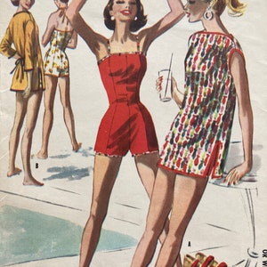 McCall's 3616 / Bathing Suit and Beach Robe / Size 12 Bust 30 / 50s Vintage Sewing Pattern