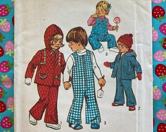 Retro Toddlers' Overalls and Hooded Jacket Sewing Pattern Size 1/2 Simplicity 6636