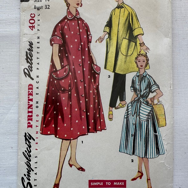 Simplicity 4471 / Misses' Robe with Raglan Sleeves / Housedress / Size 14 Bust 32 / 50s Vintage Sewing Pattern