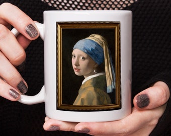 Girl with Pearl Mug Ceramic Coffee Tea Glass gift for her him mother sister Painting Johannes Vermeer’s Girl with a Pearl Earring (ca. 1665)
