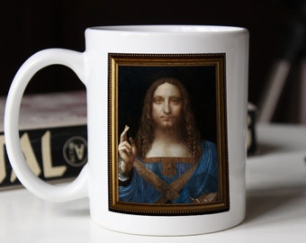 Salvator Mundi Classical Painting Mug Gift for him her boyfriend Famous Leonardo da Vinci Salvator Mundi Ceramic Coffee Tea Mug (circa 1500)