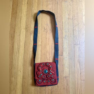 Vintage Coral Turquoise and Black Beaded Shoulder Bag