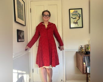 60s Vintage Malcolm Starr Red Satin Swing Coat