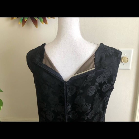 60s Vintage Little Black Satin Dress with Damask … - image 5