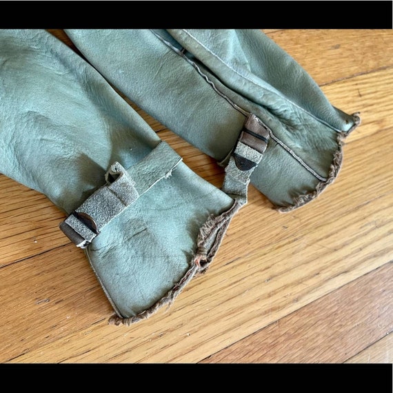 50s Vintage Korean War Green Leather Military Mit… - image 10