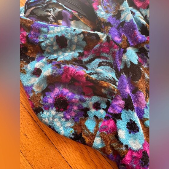 70s Vintage Blue Floral Fuzzy Bright Floral Terry… - image 3