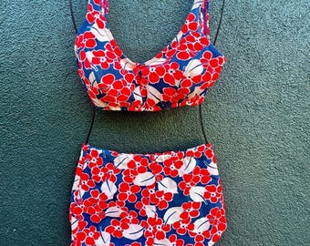 70s Vintage Red White and Blue Bikini Sz M