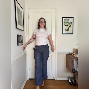 60s Vintage Wrangler Kick Flare Blue Jeans Snap Fly image 1