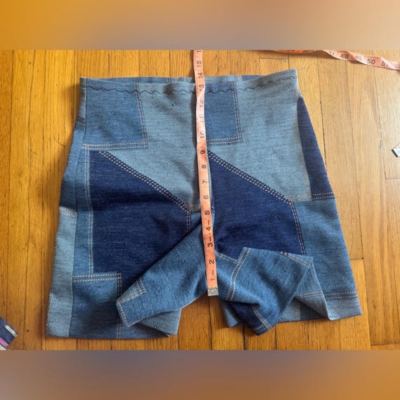 70s Vintage Faux Denim High Waisted Patchwork sho… - image 8