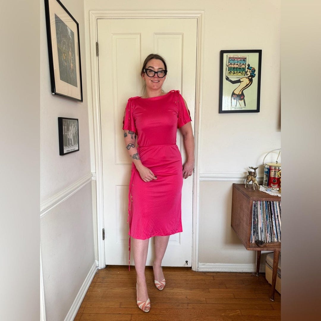 hot pink wiggle dress 80s Vintage Hot Pink Wiggle Dress