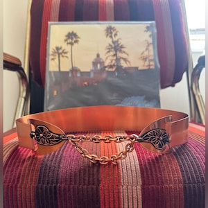 VINTAGE! 1950’s Solid Copper Leaf Adorned Belt 25”boho Whimsigoth Cinch Belt 1950s Copper Chain Cinch Belt | small/medium – Birthday Life  main image 4