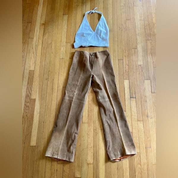 60s-70s Vintage Brown Suede Pants