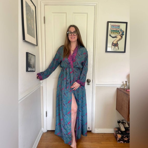 80s Vintage Dior Blue Paisley Robe - Gem