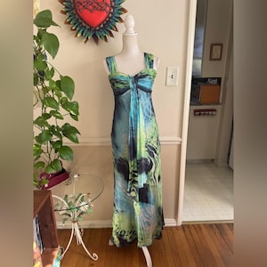 Y2K Vintage Blue and Green Silk Fairy Dress