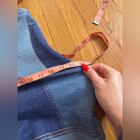 70s Vintage Faux Denim High Waisted Patchwork sho… - image 10
