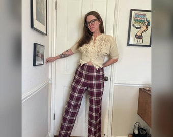 70s Vintage Pendleton Wool Red Green Bluea and White Plaid Pants